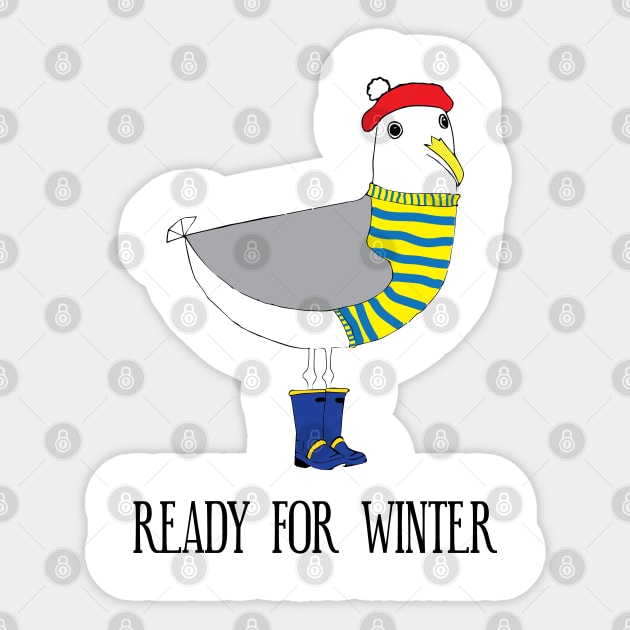 Cute Seagull - ready for winter -  stripy jumper and rubber wellies Sticker by ayelandco